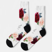 ブルゴーニュと海軍の水色のフローラ結婚の新郎 ソックス (左)