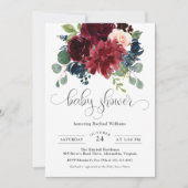 ブルゴーニュと海軍の水色のフローラ赤ちゃんシャワー 招待状 (正面)