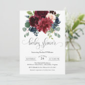 ブルゴーニュと海軍の水色のフローラ赤ちゃんシャワー 招待状 (スタンド正面)