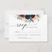 ブルゴーニュと海軍結婚の式RSVPカード 出欠カード (正面)