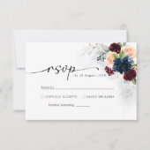 ブルゴーニュと海軍結婚の式RSVPカード 出欠カード (正面)