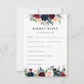 ブルゴーニュと海軍結婚の式RSVPカード 出欠カード (正面)