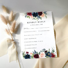 ブルゴーニュと海軍結婚の式RSVPカード 出欠カード