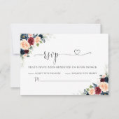 ブルゴーニュと海軍結婚の式RSVPカード 出欠カード (正面)