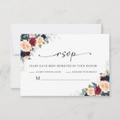 ブルゴーニュと海軍結婚の式RSVPカード 出欠カード (正面)