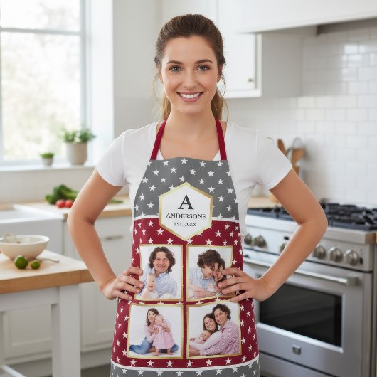 ブルゴーニュと白い星の模様の写真コラージュ エプロン