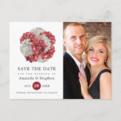 ブルゴーニュと白のフローラ結婚式の日付を保存 ポストカード (正面)