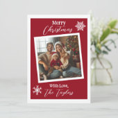 ブルゴーニュと白の雪片フォトクリスマス シーズンカード (スタンド正面)