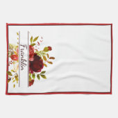 ブルゴーニュと紅色のバラ パーソナライズされた キッチンタオル (横)