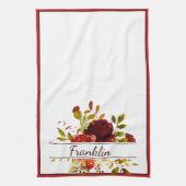 ブルゴーニュと紅色のバラ パーソナライズされた キッチンタオル (縦)