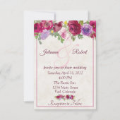 ブルゴーニュと紫のフローラ予算結婚の投資額 招待状 (正面)