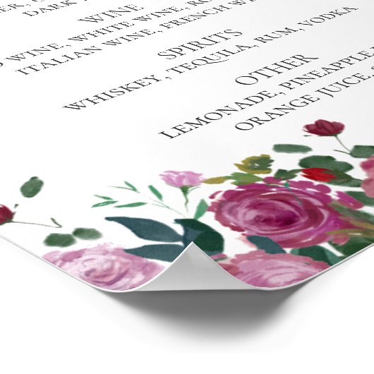 ブルゴーニュと紫のフローラ結婚のドリンクバーメニュー ポスター (角)