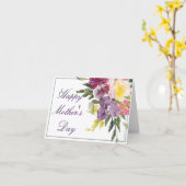 ブルゴーニュと紫の水彩フローラ母の日 カード (黄色い花)