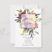 ブルゴーニュと紫の水色のフローラ結婚のinvi 招待状 (正面)