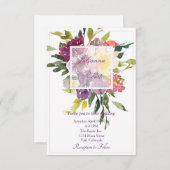ブルゴーニュと紫の水色のフローラ結婚のinvi 招待状 (正面/裏面)