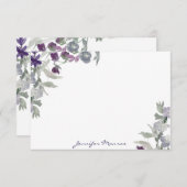 ブルゴーニュと紫の水色の花がパーソナライズされる ノートカード (正面/裏面)