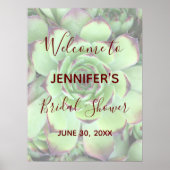 ブルゴーニュと緑の多肉植物の写真ブライダルシャワー ポスター (正面)