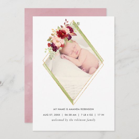 ブルゴーニュと赤面の幾何学的な誕生の発表 案内状 (正面/裏面)