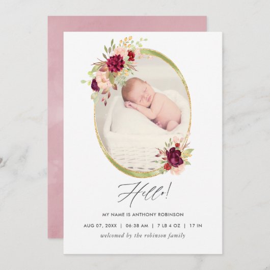 ブルゴーニュと赤面の幾何学的な誕生の発表 案内状 (正面/裏面)