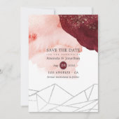 ブルゴーニュと赤面の水の色ジオメトリック結婚ス セーブザデート (正面)