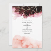 ブルゴーニュと赤面の水の色ジオメトリック結婚ス 招待状 (正面)