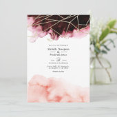 ブルゴーニュと赤面の水の色ジオメトリック結婚ス 招待状 (スタンド正面)