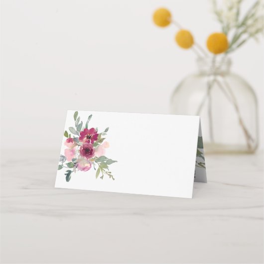 ブルゴーニュと赤面の水彩バラ プレイスカード (正面)