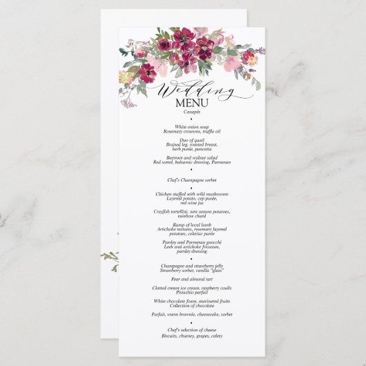 ブルゴーニュと赤面の水彩バラ メニュー (正面/裏面)