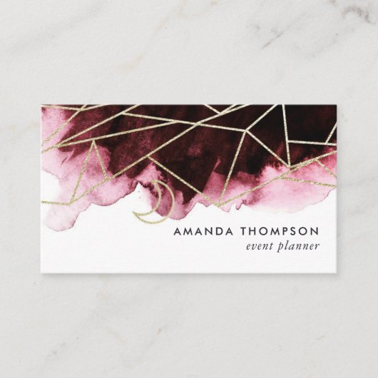 ブルゴーニュと赤面の水彩幾何学模様 名刺 (正面)