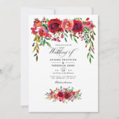 ブルゴーニュと赤面ウォーター色のフローラ結婚ズ 招待状 (正面)
