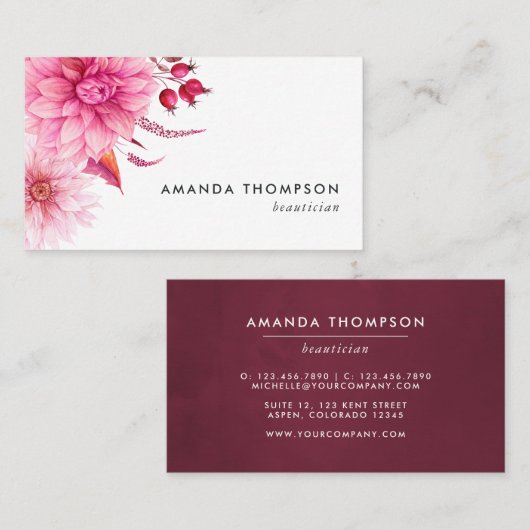 ブルゴーニュと赤面ウォーター色フローラ 名刺 (正面/裏面)