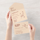 ブルゴーニュと赤面ダンデリオンミニマルシー結婚ズ オールインワン招待状 (貼ってはがせる)