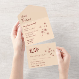 ブルゴーニュと赤面ダンデリオンミニマルシー結婚ズ オールインワン招待状