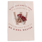 ブルゴーニュと赤面バラありがとう ミディアムペーパーバッグ (正面)