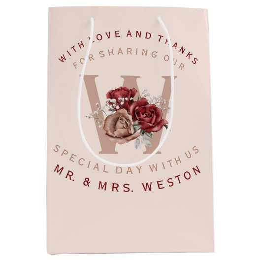 ブルゴーニュと赤面バラありがとう ミディアムペーパーバッグ (正面)