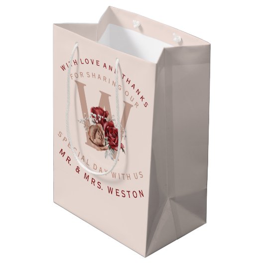 ブルゴーニュと赤面バラありがとう ミディアムペーパーバッグ (裏面アングル)