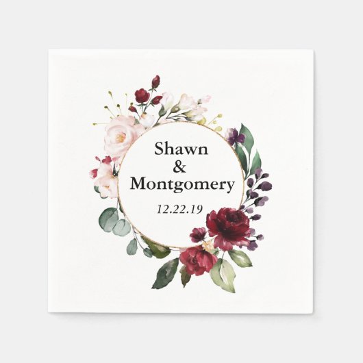 ブルゴーニュと赤面バラ結婚ズカクテルナプキンス スタンダードカクテルナプキン (正面)