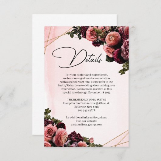 ブルゴーニュと赤面バラ花フェイク金ゴールド枠 エンクロージャーカード (正面/裏面)