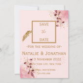 ブルゴーニュと赤面ピンクカーペットのバラ セーブザデート (正面)