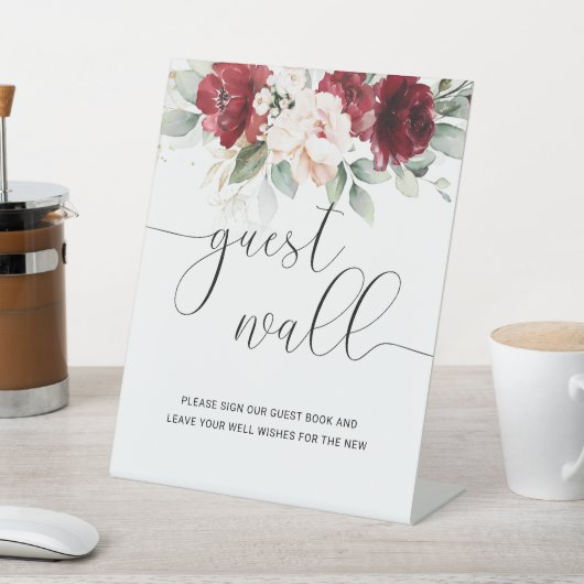 ブルゴーニュと赤面ピンクフローラゲストウォールサイン 台座サイン (インサイチュ)
