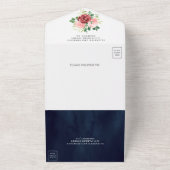 ブルゴーニュと赤面ピンクフローラネイビーブルー結婚ズ オールインワン招待状 (外側)