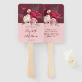 ブルゴーニュと赤面ピンクフローラブーケ結婚ス ハンドファン (正面&裏面)