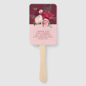 ブルゴーニュと赤面ピンクフローラブーケ結婚ス ハンドファン (裏面)