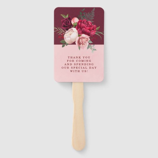 ブルゴーニュと赤面ピンクフローラブーケ結婚ス ハンドファン (裏面)