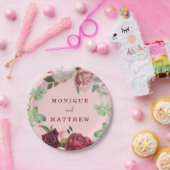 ブルゴーニュと赤面ピンクフローラブーケ結婚ス ペーパープレート (パーティー)