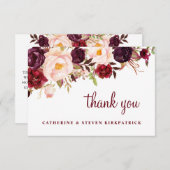 ブルゴーニュと赤面ピンクフローラ植物学結婚の サンキューカード (正面/裏面)