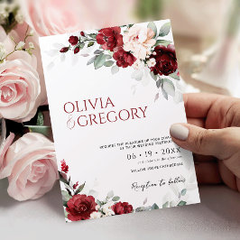 ブルゴーニュと赤面ピンクフローラ結婚式招待状 招待状
