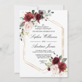 ブルゴーニュと赤面ピンクローズ結婚式招待状 招待状 (正面)