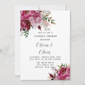 ブルゴーニュと赤面ピンク牡丹カップルのシャワー 招待状 (正面)