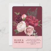 ブルゴーニュと赤面ピンク牡丹結婚ブーケ 招待状 (正面)
